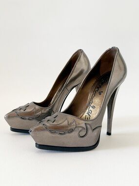 Lanvin Shoes Metallic Pewter Platform Stiletto Pumps Pointed Western Silver 7